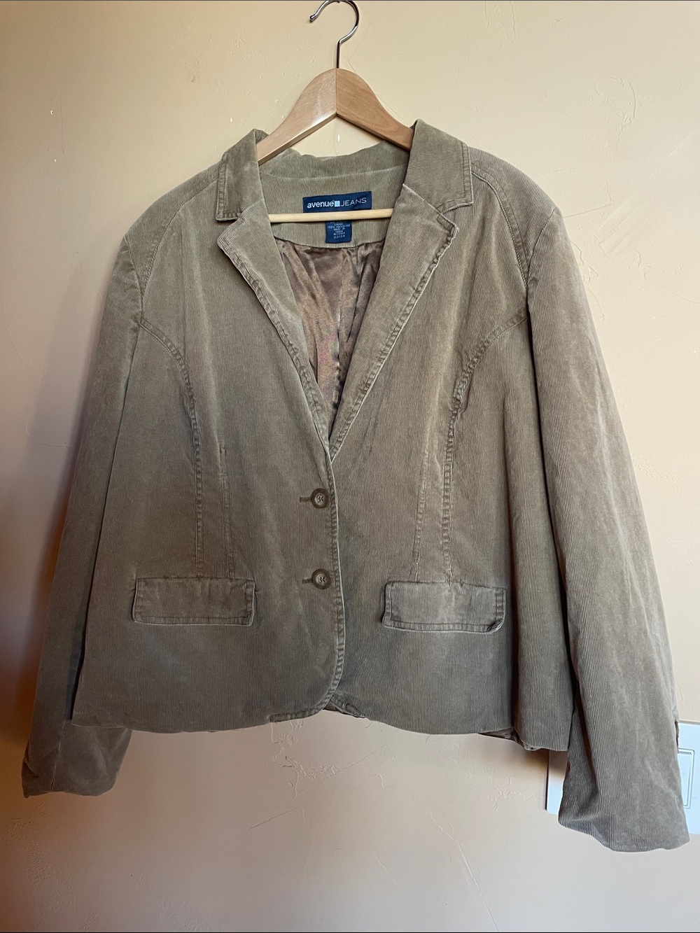 Avenue Taupe Corduroy Blazer Jacket 22/24 97% Cotton 3% Spandex
